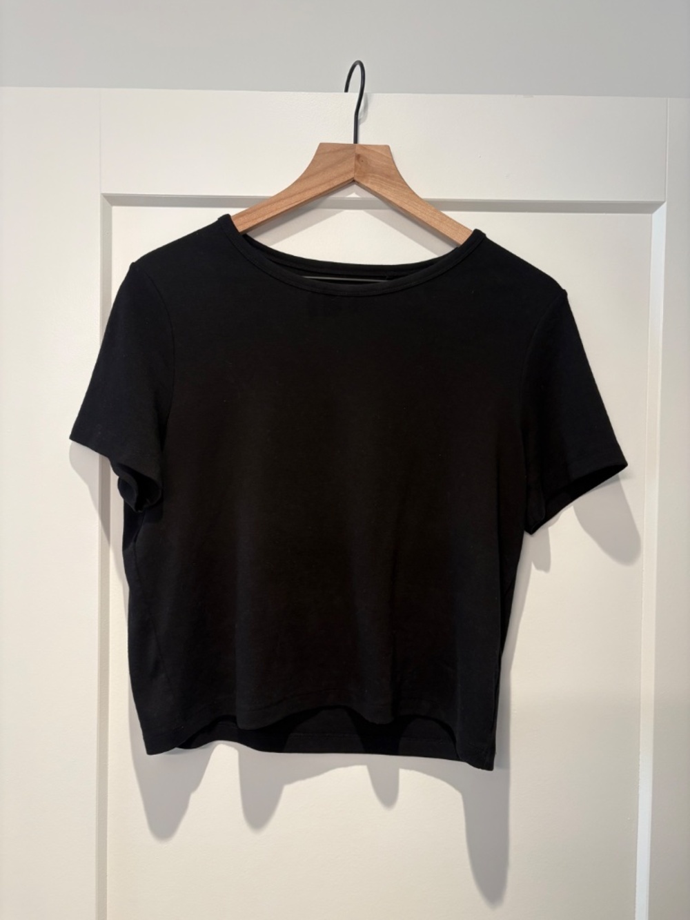 COS Black Boxy Crop Tee, Lyocell Blend, Minimalist Crew Neck, Size M